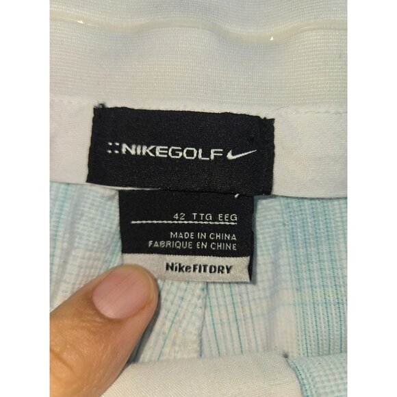 Nike Golf Mens Plaid Light Blue Checkered Shorts 42 Polyester/Spandex - Picture 3 of 7
